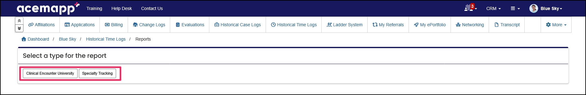Types of reports highlighted.