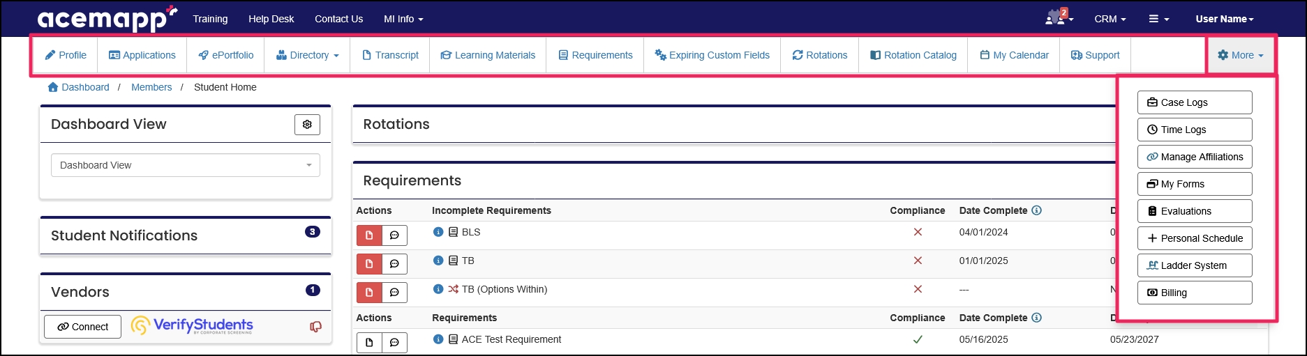 Member navigation bar example
