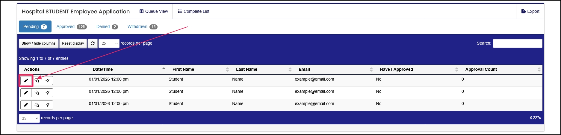 Applications pending list highlighting Edit button.