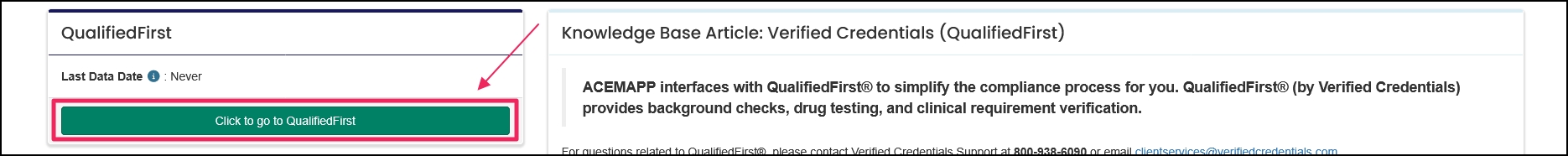 Connect to Vendor page highlighting Click to go to QualifiedFirst button.