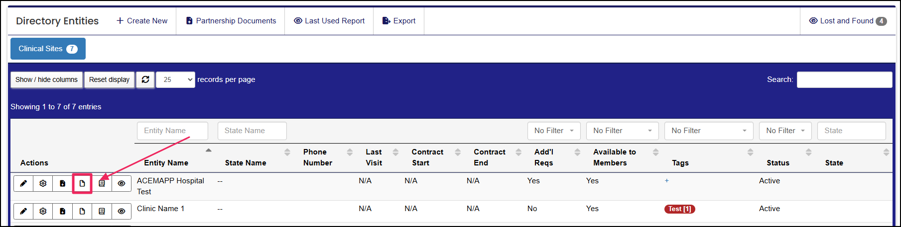 Directory Entities table highlighting Member documents button.