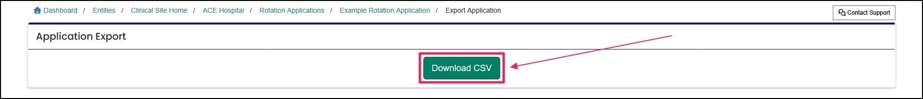 Application Export Download CSV button.