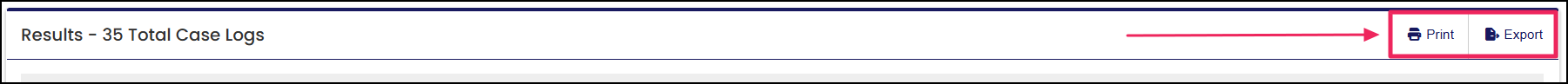 Results header highlighting Print and export buttons.