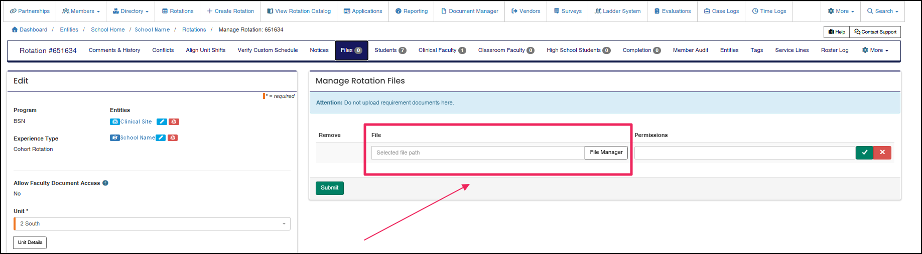 Manage Rotation Files highlighting File Manager button