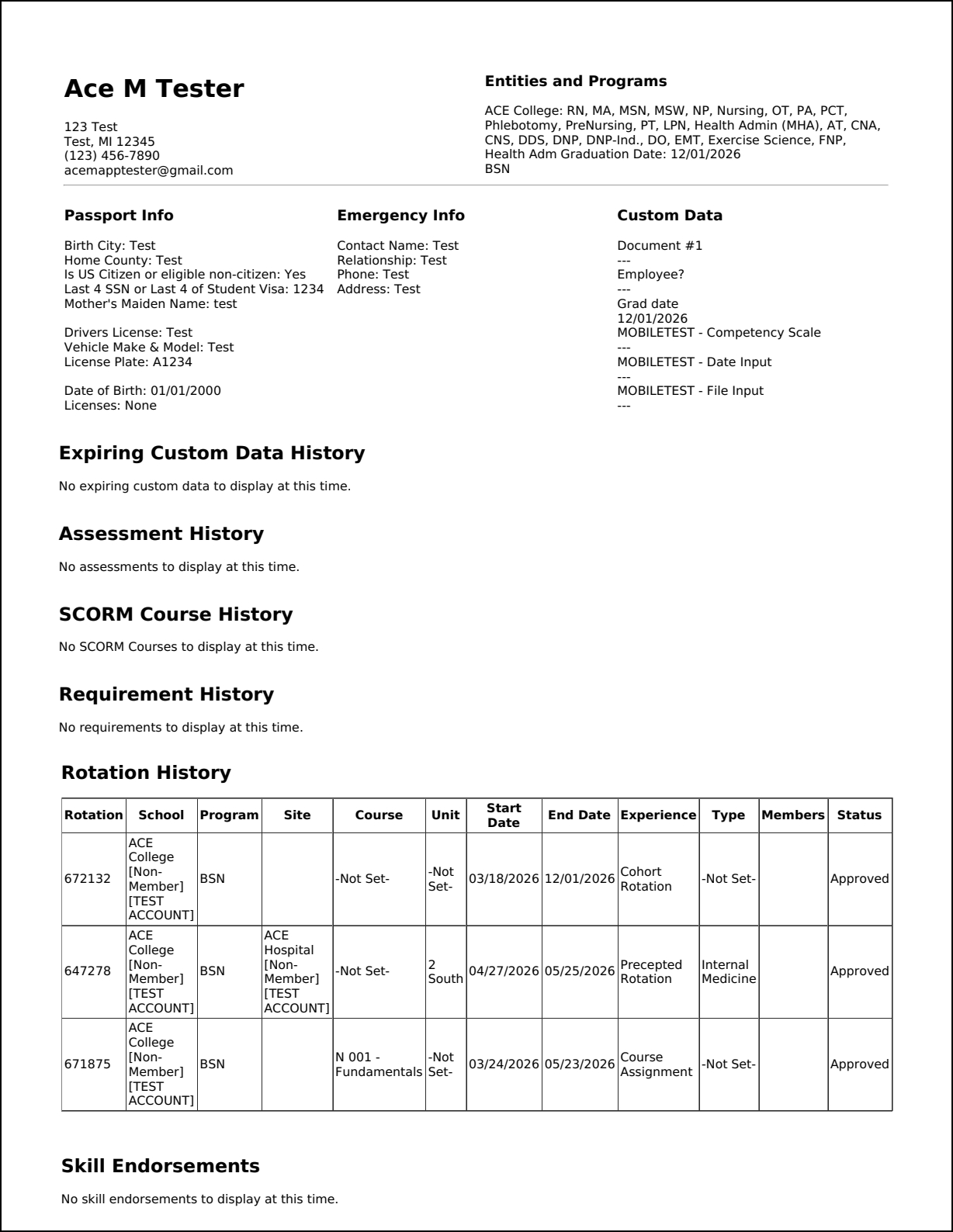 Viewing the member's example transcript.