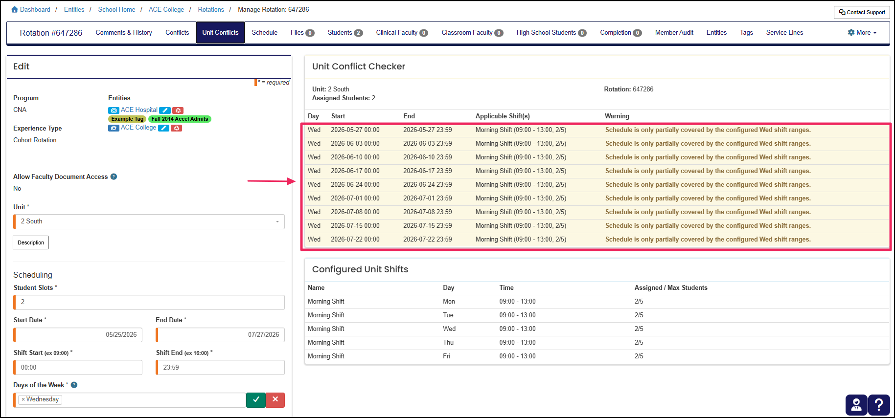 Unit conflicts checker highlighting unit conflicts.