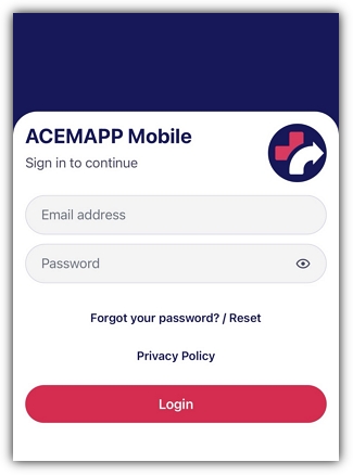 ACEMAPP Go log in screen