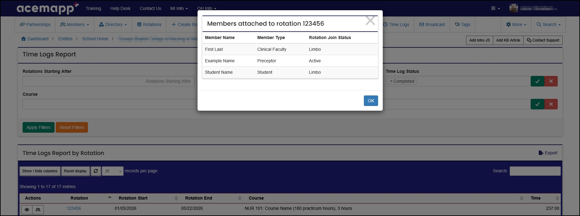 Rotation members modal example.