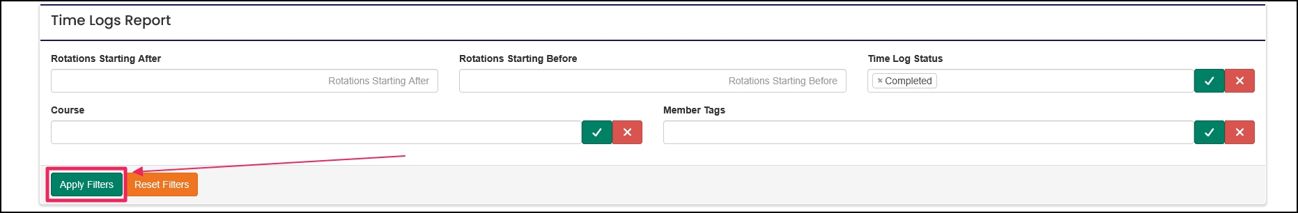 Report filters example highlighting Apply Filters button.