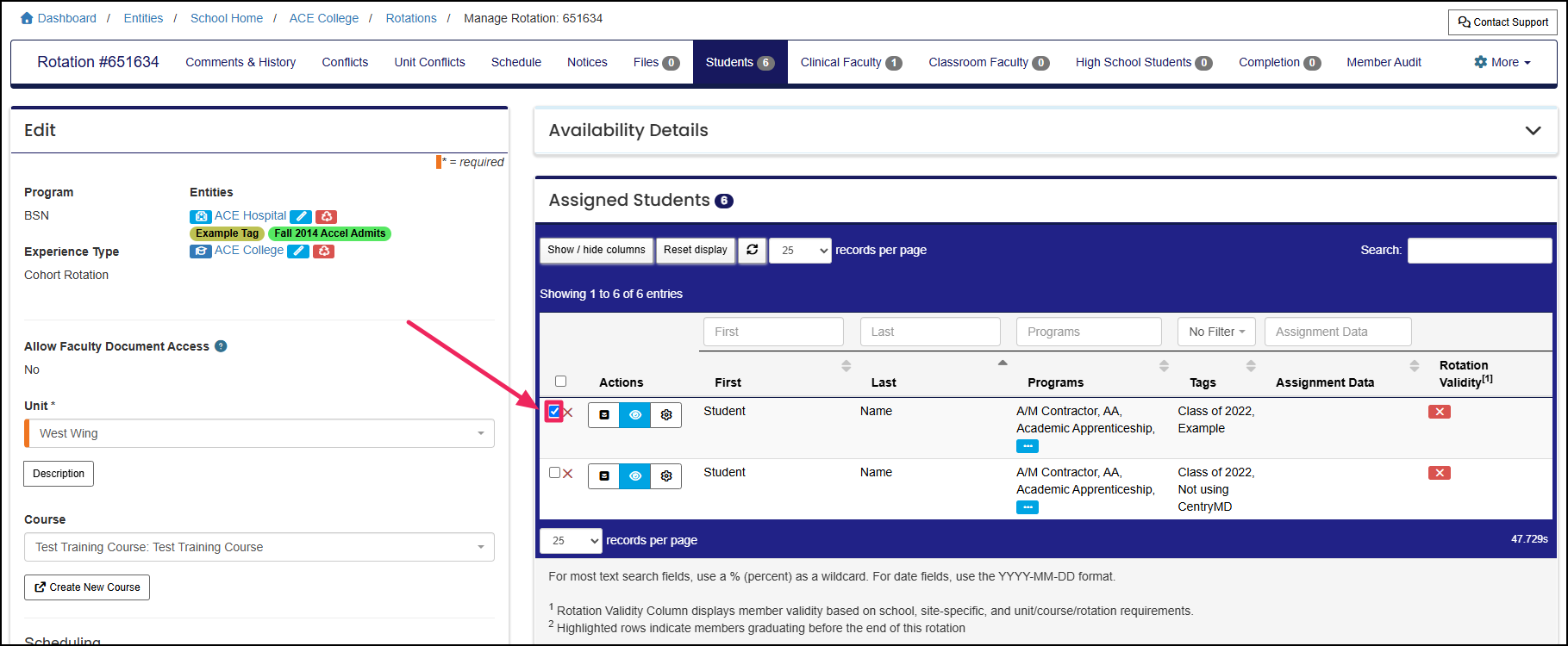 Assigned members list highlighting the Remove checkbox.